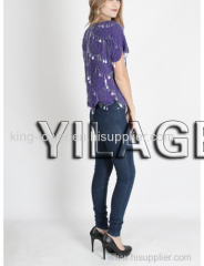 2015 dress factory recommend hot sale purple bead blouse for women