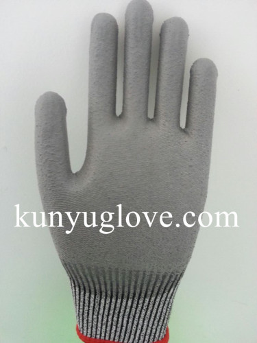 Cut Resistant Glove With PU Palm Coating/ Cut Resistant safety gloves/PU Coated HHPE Cut-Resistant Gloves