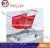 Red Plastic Grocery Store Shopping Carts , Showroom Shopping Trolleys 100L