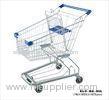 Modern Supermarket Shopping Trolley With 4 Swivel Flat Bearing Blue Pu Wheel