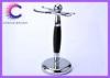 Black ebony + metal Safety razor and brush stand with Print or laser LOGO