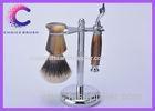 Deluxe chrome stand shaving brush set with high mountain white badger brush , razor