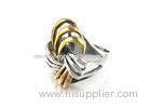 Cross - Flower Stainless Steel Band Ring / Three Tone Wedding Rings Silver Gold Plated