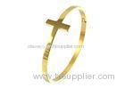 Personalized Gold Stainless Steel Cuff Bracelet Engraved Cut Out Cross Hinged