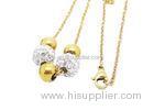 Removable Diagonal Shamballa Stainless Steel Ball Chain Necklace Gold Plated