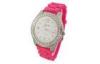 Battery Operated Womens Quartz Watches Pink Silicone Strap Big Face Watch