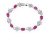 Fushia Oval Flower Charm Link Bracelet