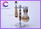 Professional faux horn shaving brush and stand set on barthing platform