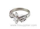 Unique White Stainless Steel Diamond Engagement Rings With Bezel Set Circle Clear CZ