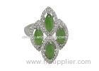 Byzantine Ladies Sterling Silver Rings , Horse Eye Tower Green Jade Ring 925 Jewelry