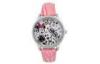 Fashion Pink Lady Leather Wristband Watch , Dust proof watch alloy Bezel