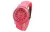 Round Silicone Wristband Watch Pink Customized Wristwatch Alloy Bezel