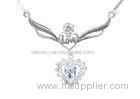 Double Heart White Zircon 925 Sterling Silver Necklace Chain For Anniversary Love Gift