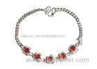 Light Siam CZ Stone Charms Cuban Curb Chain Sterling Silver Bangle Charm Bracelet