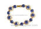 Charm Link 925 Sterling Silver Bangle Bracelets Blue Ziron And Crystal Gold Jewellery