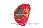 Red Womens Quartz Watches Waterproof Plastic Strap Japan Movt Watch