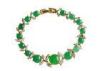 18K Gold Plated Crystal Horse Eye Leaf Sterling Silver Charm Link Jade Bangle Bracelets