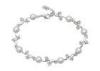 925 Sterling Silver Bangle Bracelets With Pearl Tulip Flower Charm Link / Clear Crystal Leaf