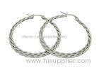 Mens Curb Cuban Link 304 Stainless Steel Earring Hoops With Silver Plated