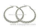 Mens Curb Cuban Link 304 Stainless Steel Earring Hoops With Silver Plated