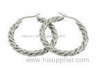 Large 35mm Full Round Twist Wire Circle Mens Silver Hoop Earrings Stainless Steel