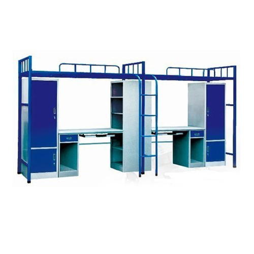 school dormitory metal bunk bed with locker and desk