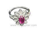 Flower King 925 Sterling Silver Rings With Clear Petal And Red Zircon For Women