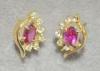 Unique Clear Fushia Sterling Silver Cz Stud Earrings Gold Plated Eye Of Princess