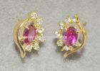 Unique Clear Fushia Sterling Silver Cz Stud Earrings Gold Plated Eye Of Princess