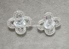 Pave Set Cross Stud Sterling Silver Earrings For Ladies With Clear CZ Flower Heart