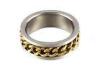 Unusual Two Tone Male Stainless Steel Rings Craved Groove With Chain Inside
