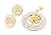 Cut Out Flower Shaped Stainless Steel Circle Pendant And Stud Earrings Jewelry Set