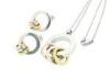 Three Tone Plated Stainless Steel Jewelry Set With Rings Pendant Chain And Stud Earrings