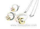 Three Tone Plated Stainless Steel Jewelry Set With Rings Pendant Chain And Stud Earrings