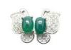 Rhodium Plated Butterfly Sterling Silver Earrings With Clear Zircon And Green Carnelian