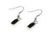 Flat Oblong Stainless Steel Earrings Hooks With Jet Crystal / Silver Plated