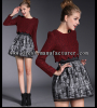 2015 dress factory wholesale maroon organza sweater and skirt