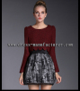 2015 summer dress factory hot sale maroon organza sweater and skirt