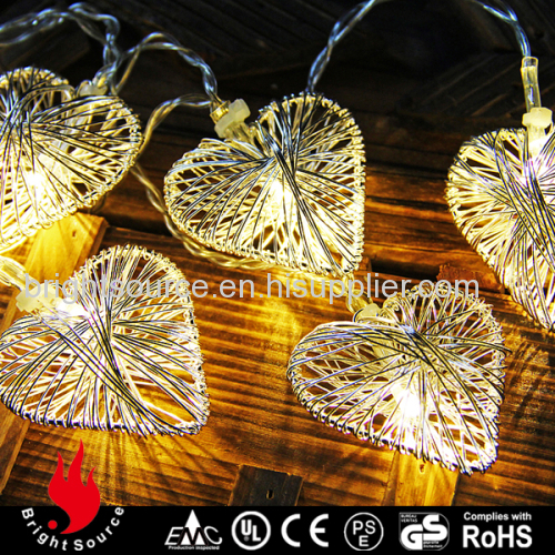 10L silver iron thread heart warm white LED string decorative light