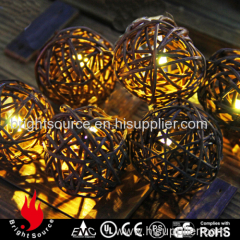 Brown rattan string lights with 10 leds warm white light