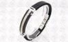 Silver Black Jewelry Stainless Steel Bangle With Leather Straps