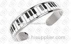 Music Bangle With Enamelled Piano Keyboard , Silver Plated Bangle Bracelet