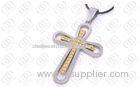 Gold Plated Beautiful Stainless Steel Cross Pendants With Clear Crystals