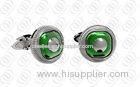 Round Stainless Steel CuffLinks Green With Fashion Jewellery