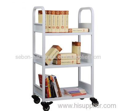 Three layers library book cart with 3 flat shelves