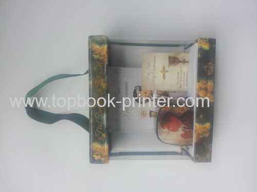 Print high-grade PVC paperboard prayer gift box with sponge hardboud diary metal box and silk ribbons