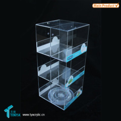 With 4 Hooks Customize 3-tier High Quality Retail Store Rotating Display Counter Acrylic Cellphone Charger Display Case