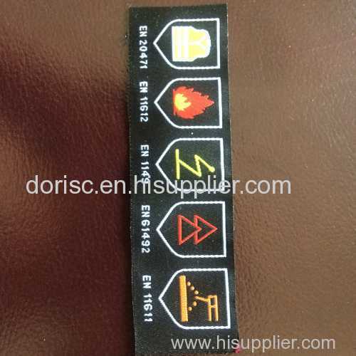 fire retardant woven label for fire retardant coveralls