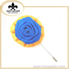 Gold Blue Rose flower brooch pin