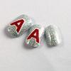 Cute Printing Fake Fingernails Art Noble Red Silver Glitter Nails With English Letters